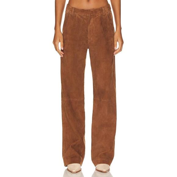 SPRWMN Straight Leg Suede Trousers in Dark Cognac S - Picture 2 of 4
